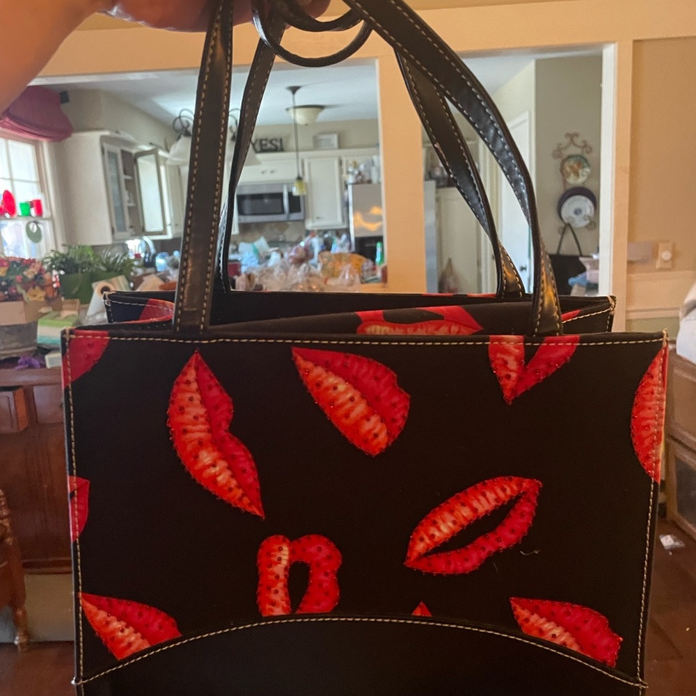 Stylish Black and Red Lips Tote Bag